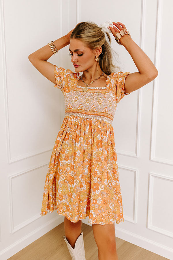 Fan Fav Smocked Floral Mini Dress in Orange Image - 1