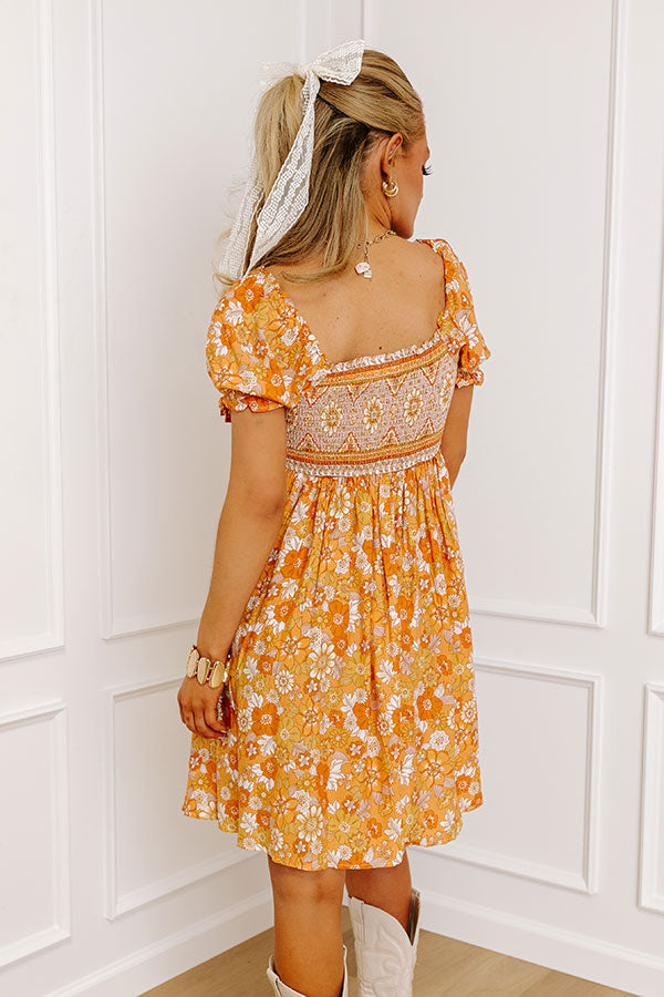 Fan Fav Smocked Floral Mini Dress in Orange Image - 3