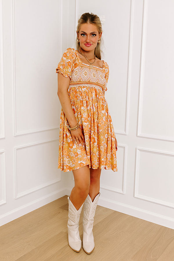 Fan Fav Smocked Floral Mini Dress in Orange Image - 4