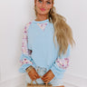 Floral Hint Ribbed Top in Sky Blue Image - 1