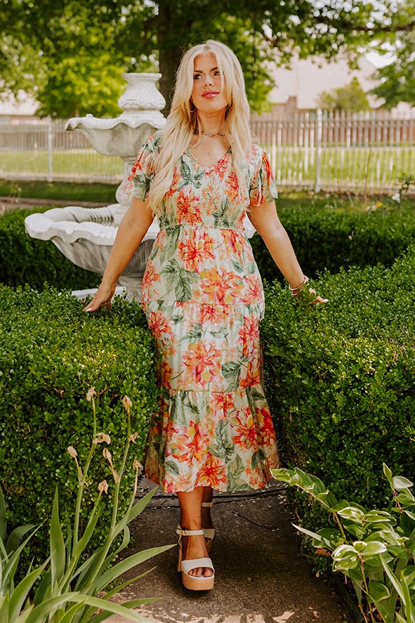 Sunny Sangria Floral Midi Dress in Mint Curves