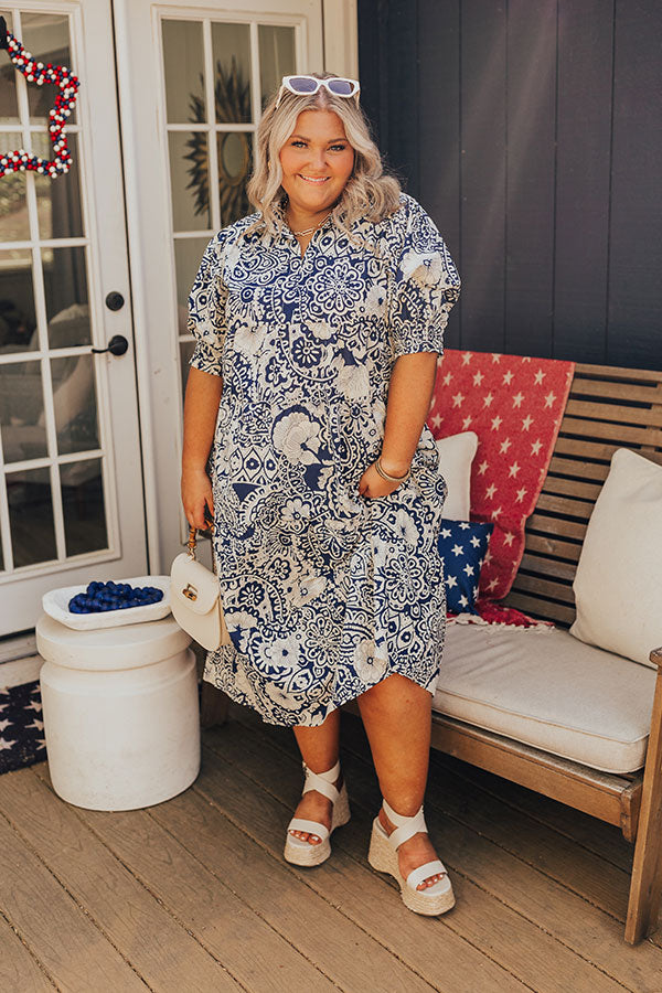Sunday in St. Cloud Paisley Midi in Navy Curves