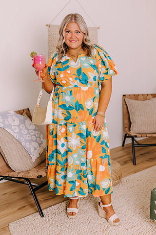 Porch Swing At Sunset Floral Midi in Orange Curves