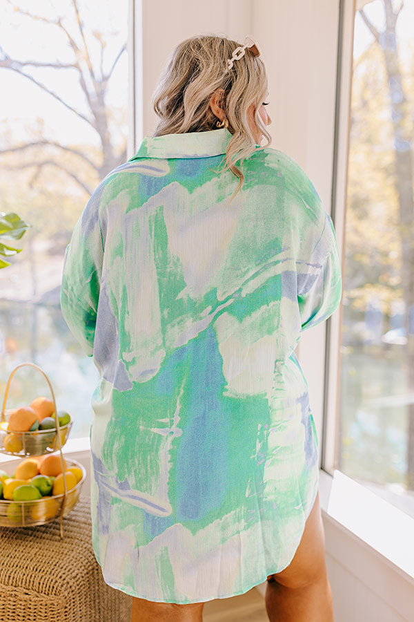 Sorbet Smiles Satin Button Up in Ocean Wave Curves Image - 5