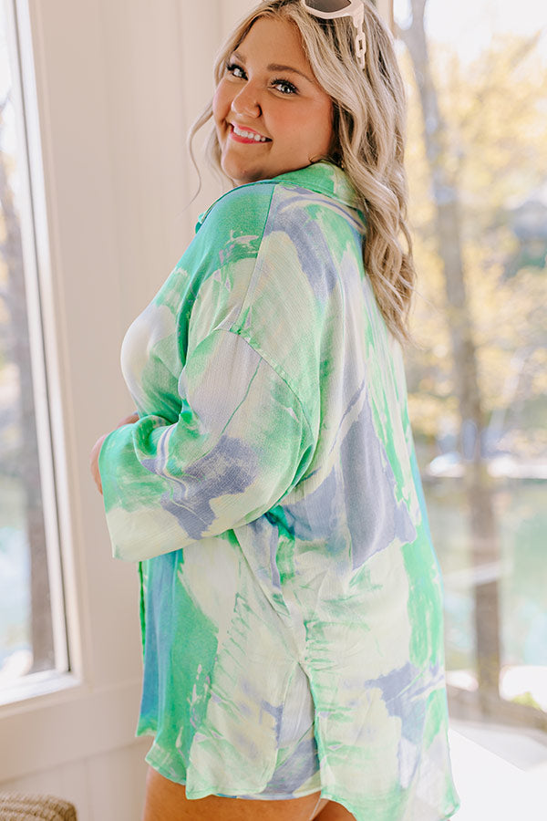 Sorbet Smiles Satin Button Up in Ocean Wave Curves Image - 3