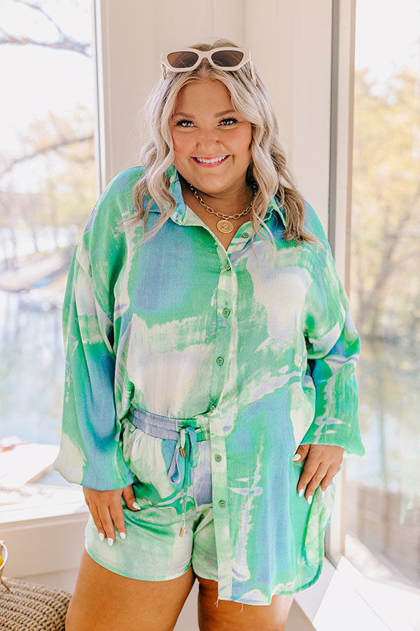 Sorbet Smiles Satin Button Up in Ocean Wave Curves
