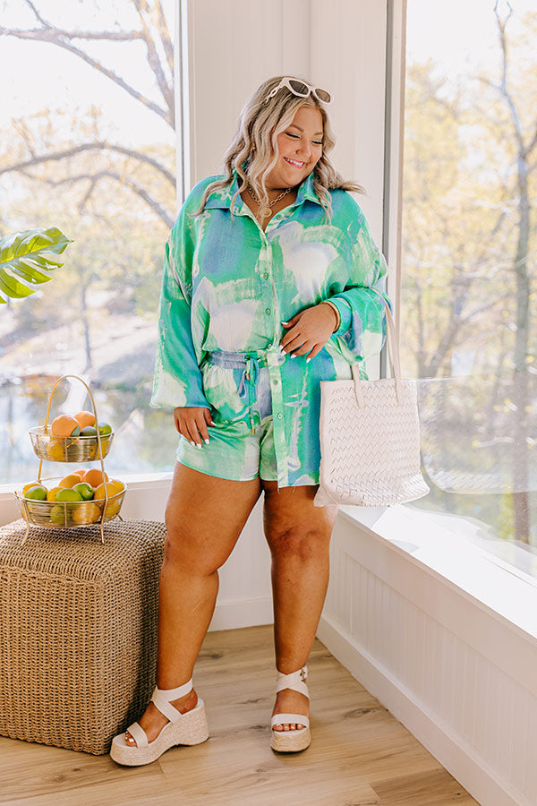 Sorbet Smiles Satin Button Up in Ocean Wave Curves Image - 2