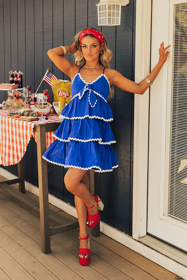 Americana Kisses Tiered Mini Dress in Royal Blue