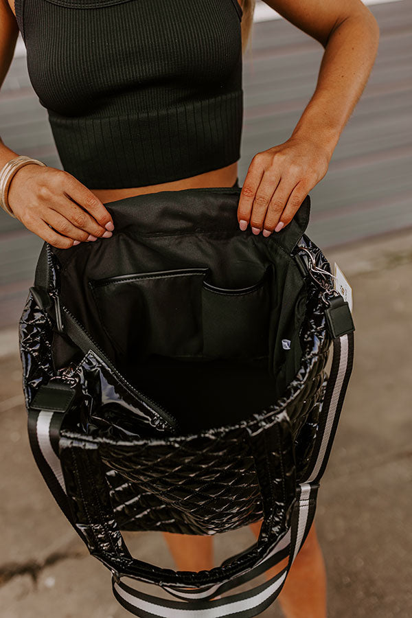 Trendy Go To Patent Puffer Tote in Black Image - 2