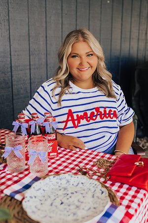 America Embroidered Knit Top Curves