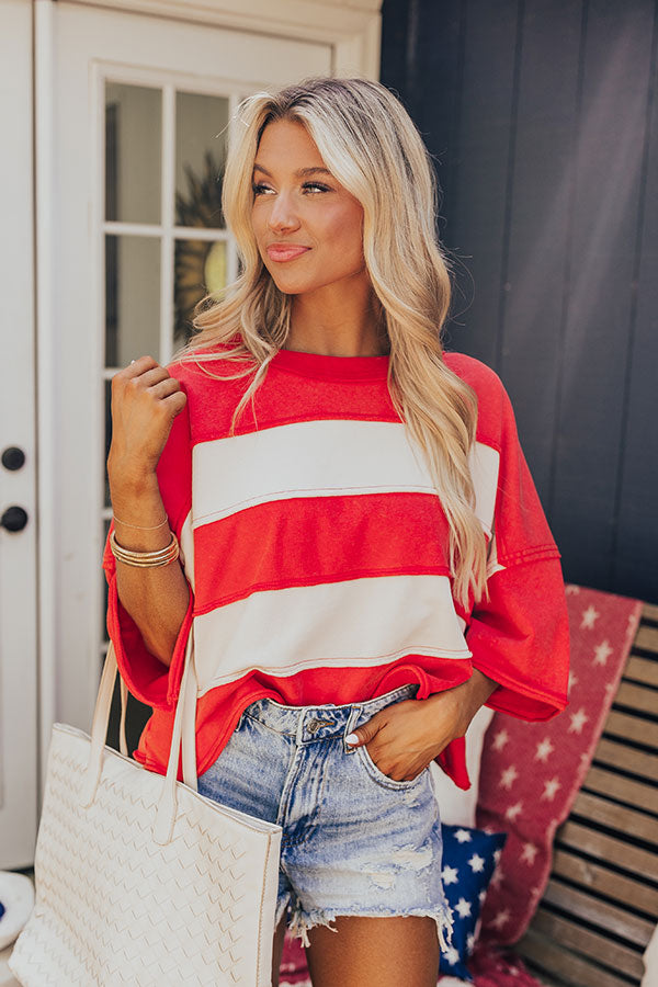 Stripes and Sparklers Vintage Wash Tee in Red Image - 5