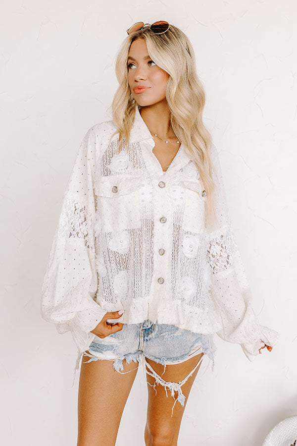 Tea Garden Embellished Knit Button Up in Cream Image - 4