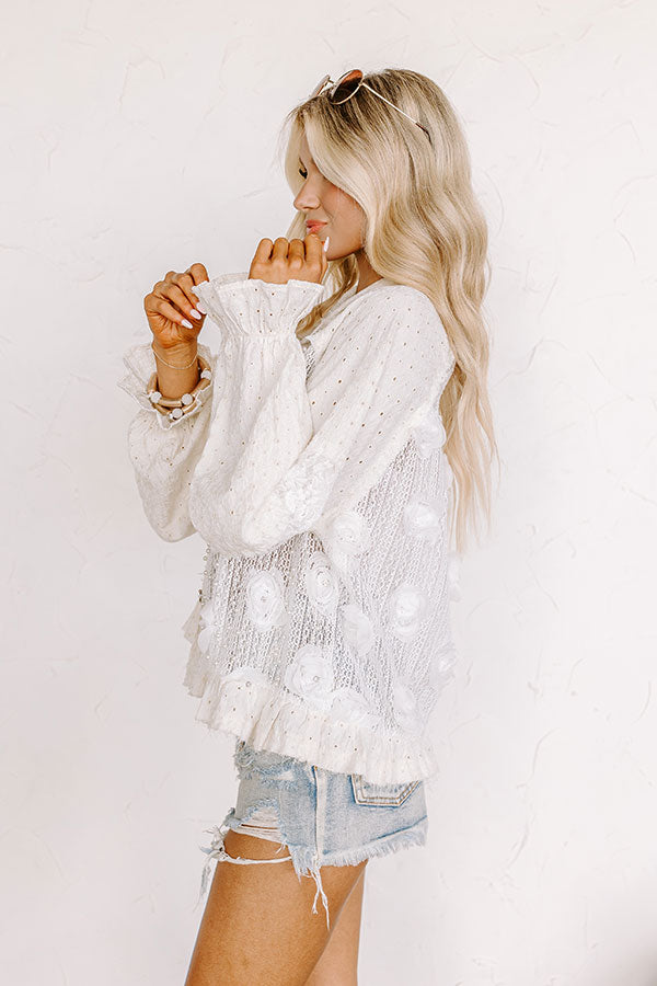 Tea Garden Embellished Knit Button Up in Cream Image - 5