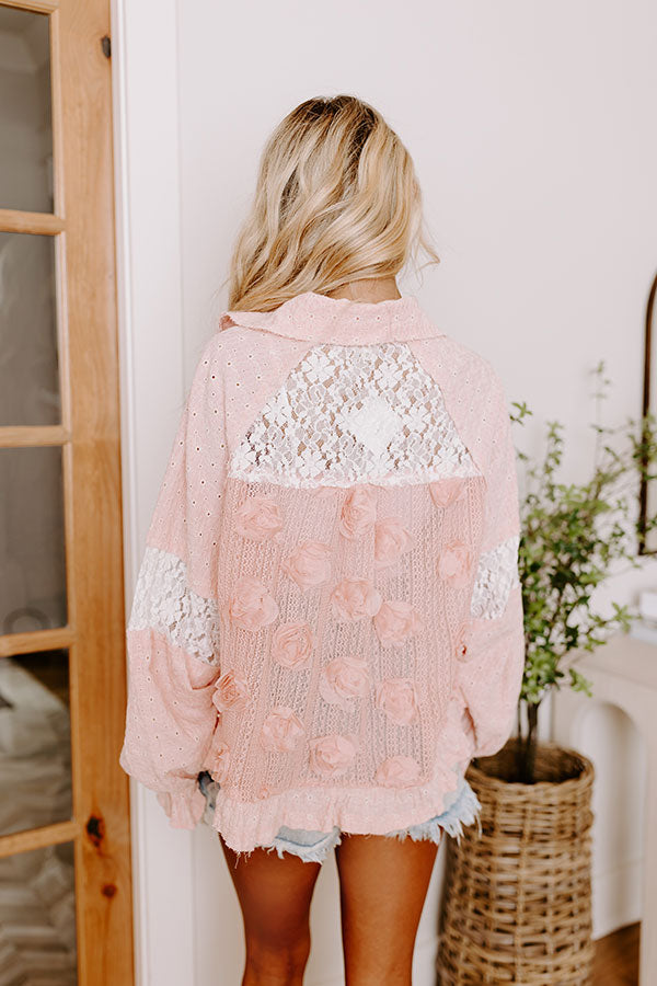 Tea Garden Embellished Knit Button Up in Pink Image - 4