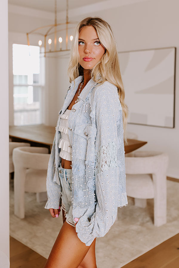 Tea Garden Embellished Knit Button Up in Airy Blue Image - 3