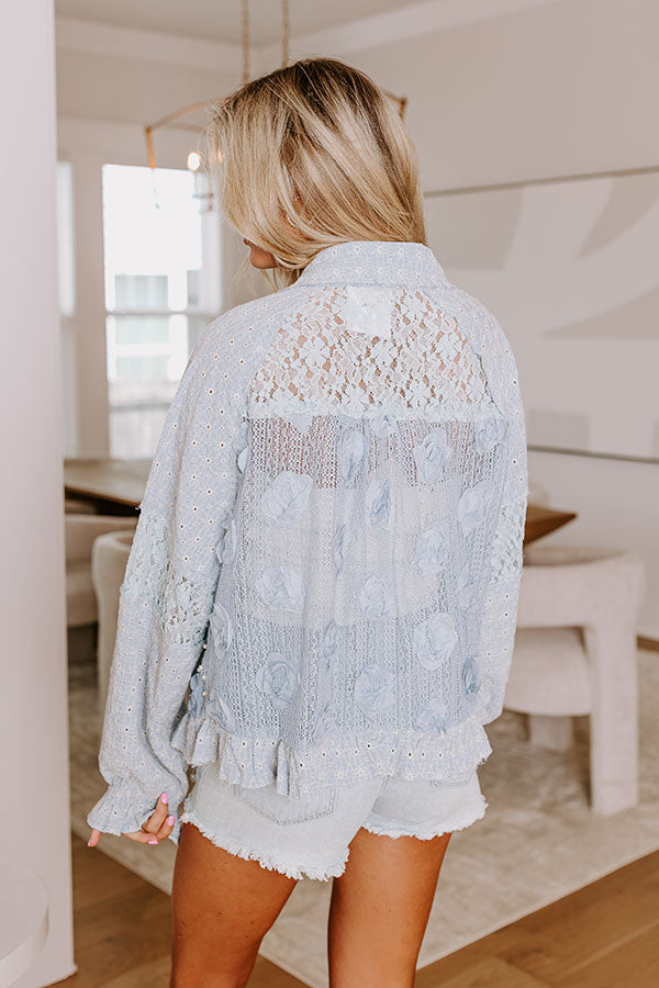 Tea Garden Embellished Knit Button Up in Airy Blue Image - 4