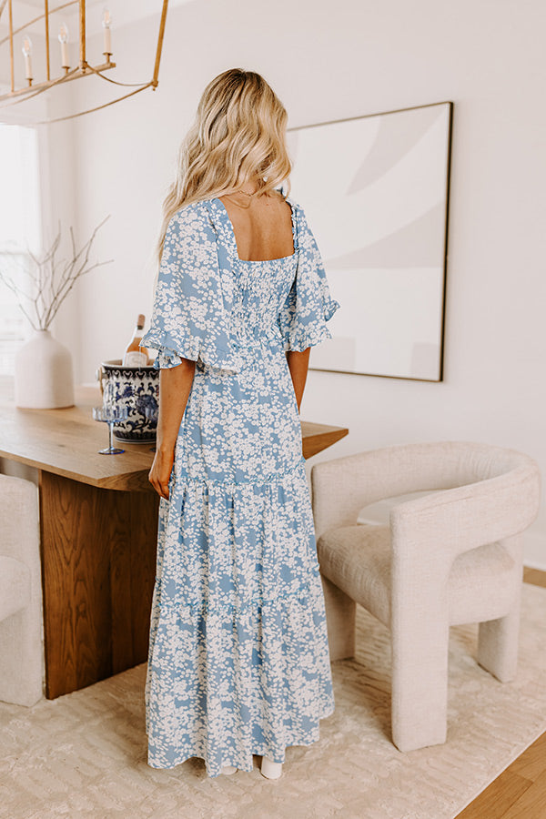 Affectionate Feeling Floral Smocked Maxi Dress in Sky Blue