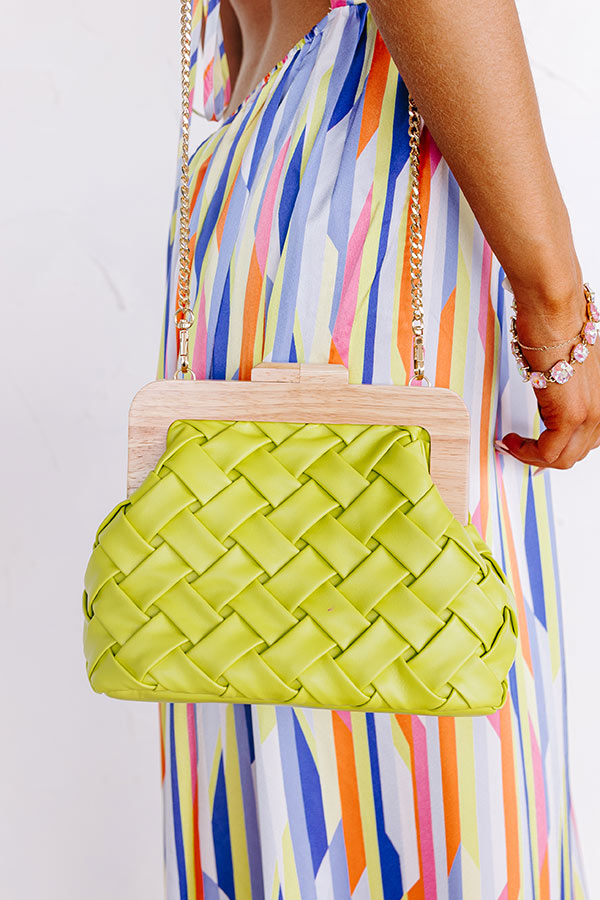 Seaside Oasis Faux Leather Woven Purse in Lime Punch