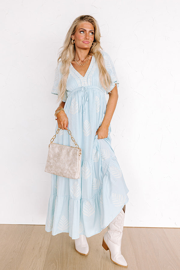 Venice Stroll Embroidered Maxi Dress in Sky Blue