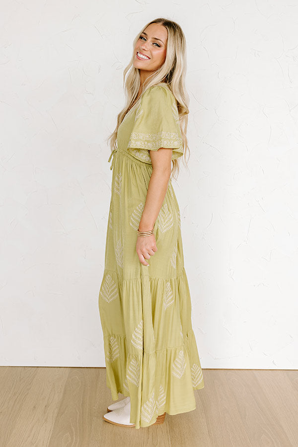 Venice Stroll Embroidered Maxi Dress in Chartreuse Image - 3