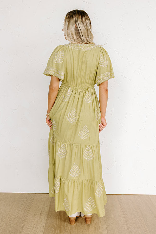 Venice Stroll Embroidered Maxi Dress in Chartreuse Image - 2