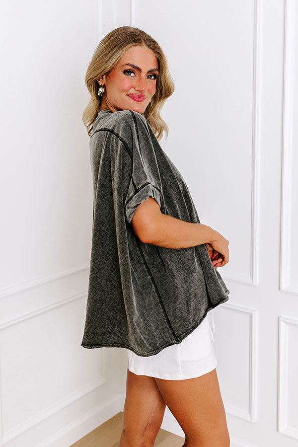 Effortless Vibes Mineral Wash Oversized Tee in Vintage Black Image - 3