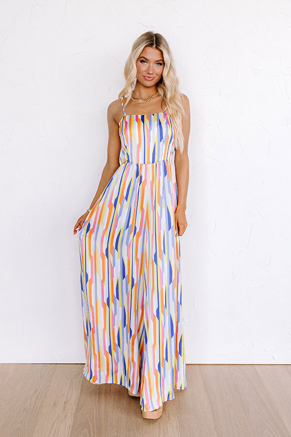 Vacay Bound Satin Stripe Jumpsuit in Blue