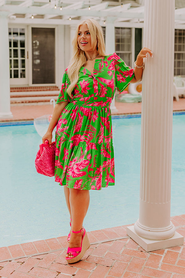 Cruise Trip Ready Floral Mini Dress in Kelly Green Curves