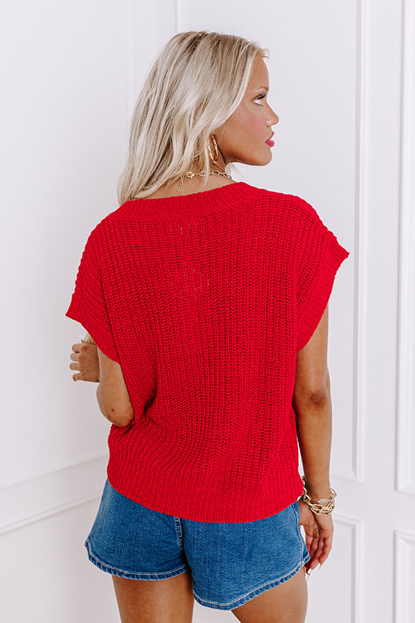 Sunny Smiles Knit Top in Red Image - 2