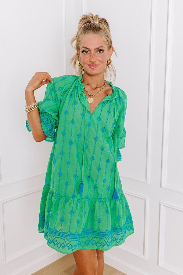 Charleston Stroll Embroidered Mini Dress in Kelly Green Image - 1