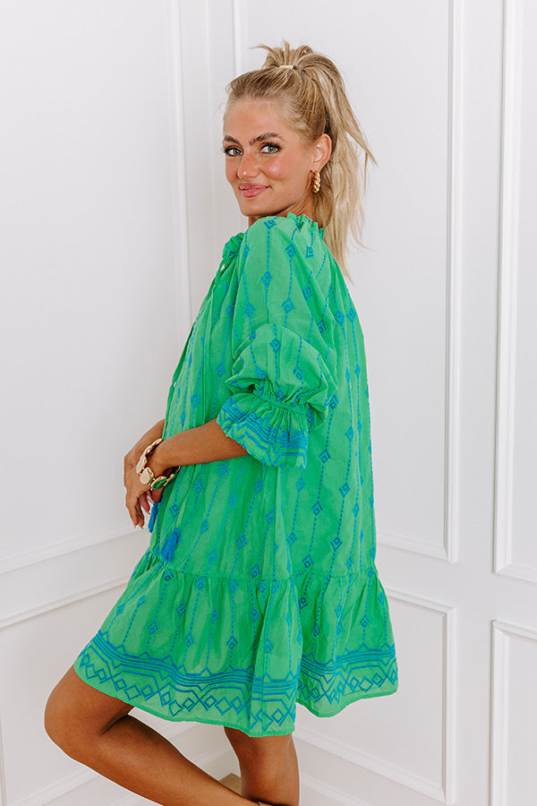 Charleston Stroll Embroidered Mini Dress in Kelly Green Image - 5