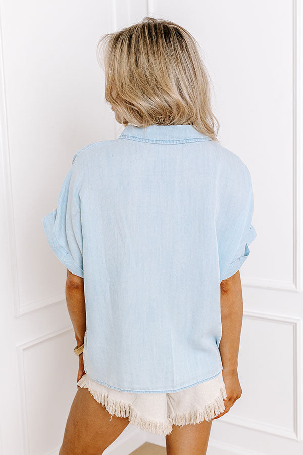 Downtown Daze Chambray Button Up in Light Wash Image - 4