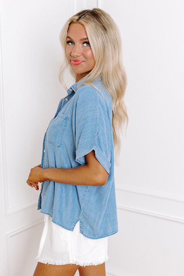 Downtown Daze Chambray Button Up in Medium Wash Image - 4