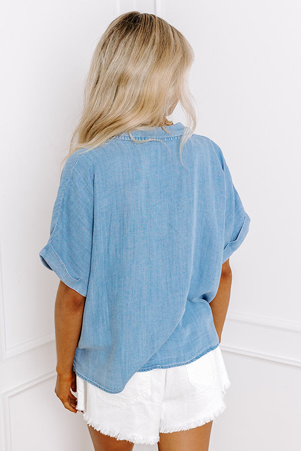 Downtown Daze Chambray Button Up in Medium Wash Image - 5