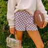 The Mellie High Waist Checkered Shorts in Purple Image - 1