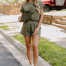 Coffee And Chit Chat High Waist Shorts in Olive Image - 1