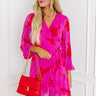 Dinner and a Movie Floral Wrap Dress in Fuchsia Image - 1