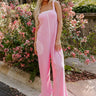 Cue The Charm Wide Leg Waffle Knit Jumpsuit in Pink Image - 1