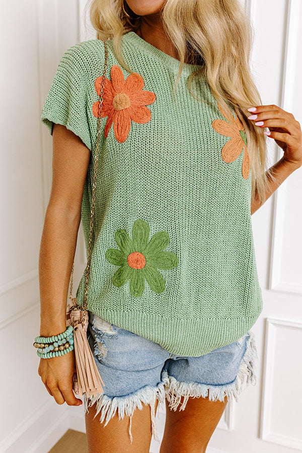 Boho Blooms Knit Top in Sage Image - 3