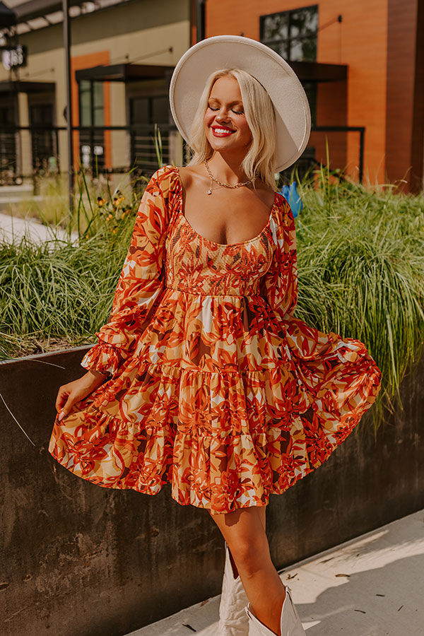 Fall Foliage Smocked Mini Dress Image - 3