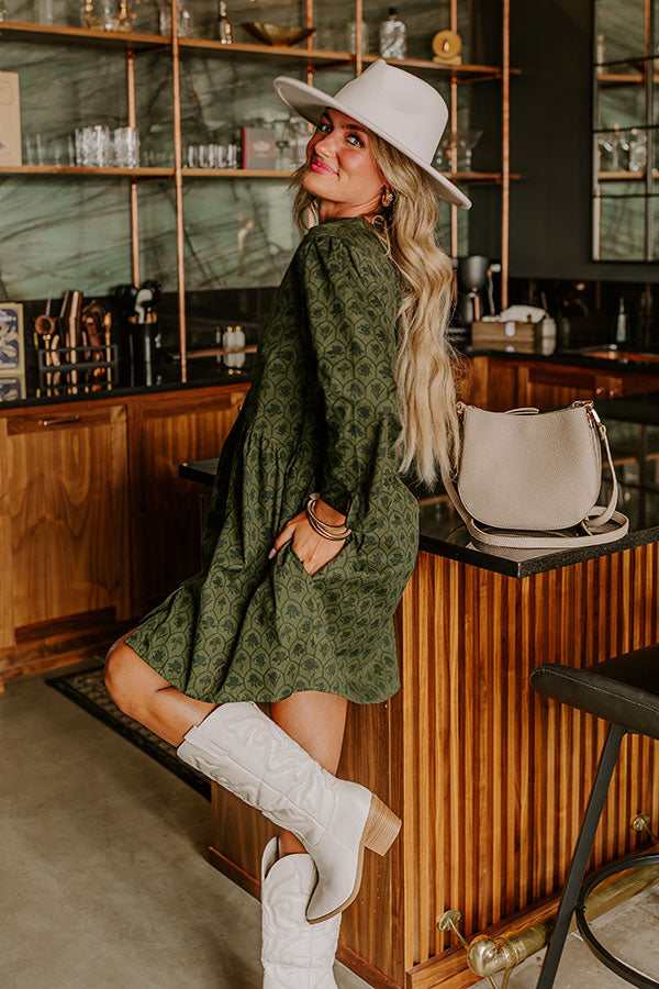 Chic Harvest Floral Mini Dress in Olive Image - 3