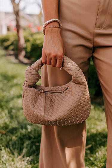 Vogue Views Faux Leather Woven Purse in Light Oatmeal