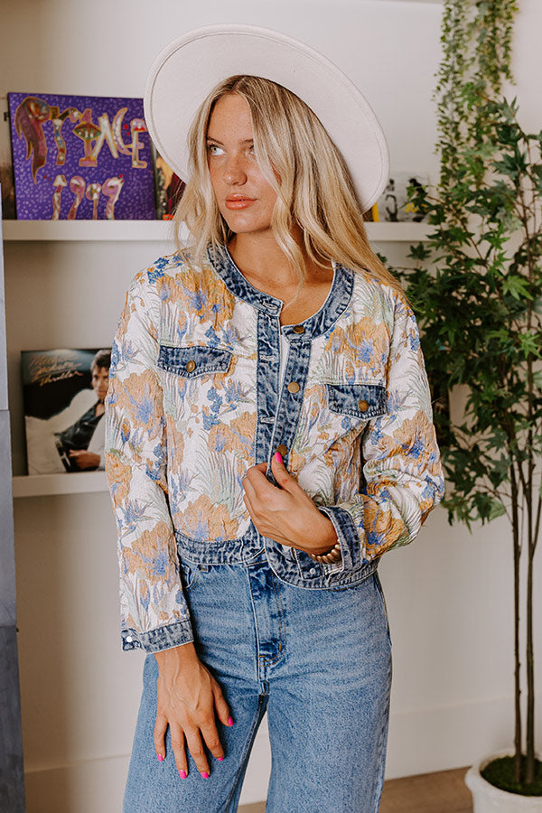 CALINDA DENIM FLORAL JACQUARD JACKET