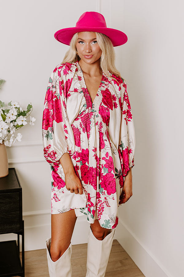 Botanical Bliss Satin Mini Dress in Cream Image - 2