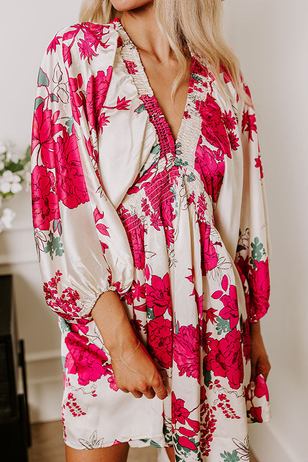 Botanical Bliss Satin Mini Dress in Cream Image - 3