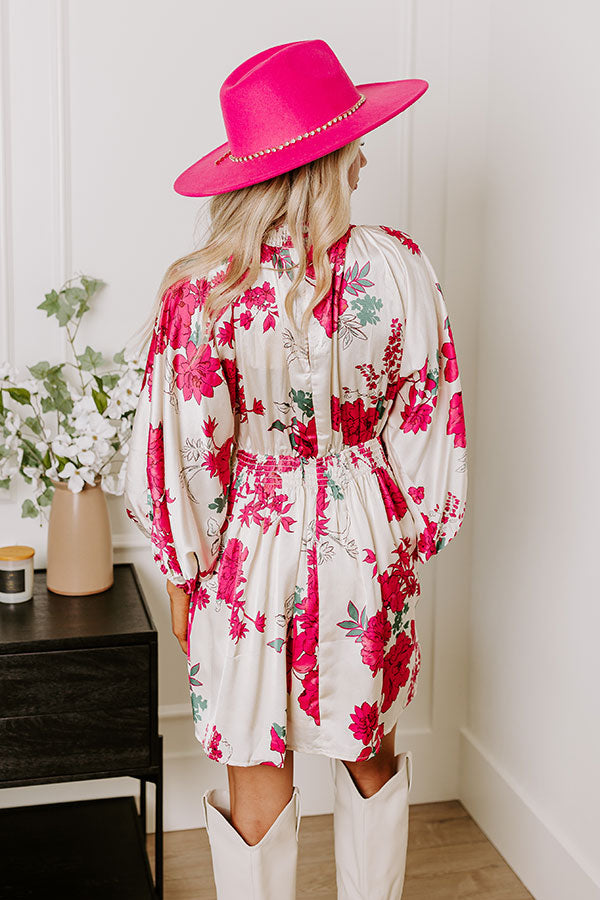 Botanical Bliss Satin Mini Dress in Cream Image - 5