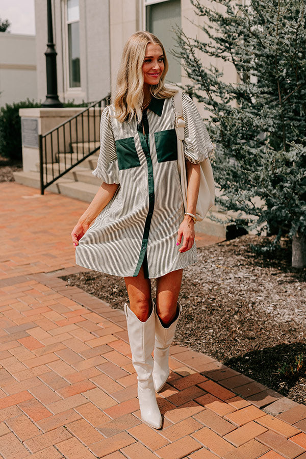 Country Club Cutie Button Down Mini Dress in Deep Forest Image - 2