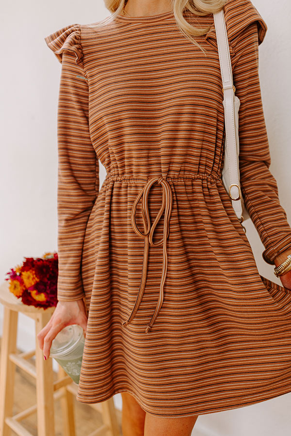 Harvest Harmony Stripe Mini Dress in Camel Image - 3
