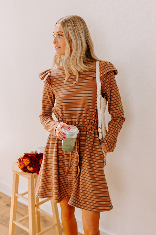 Harvest Harmony Stripe Mini Dress in Camel Image - 4