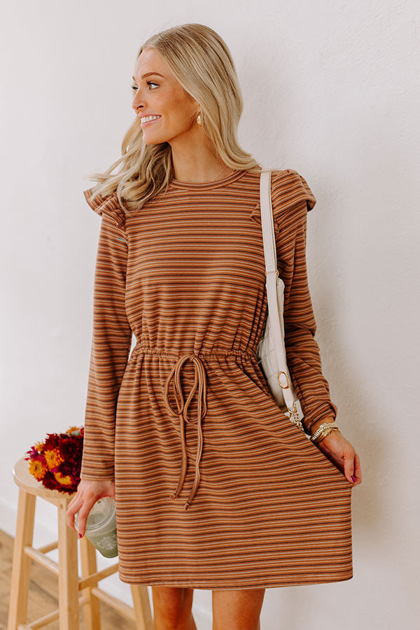 Harvest Harmony Stripe Mini Dress in Camel Image - 2